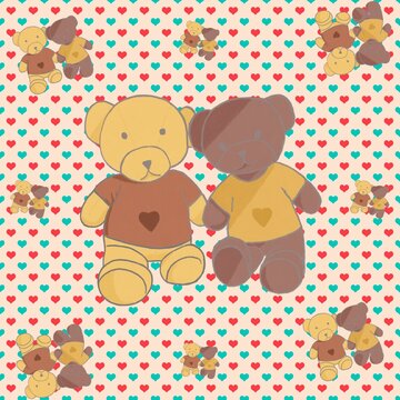 creepy kawaii teddy seamless background