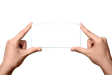 mobile phone with transparent blank empty screen in hands isolated on transparent background