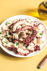 boiled chopped octopus on a concrete table