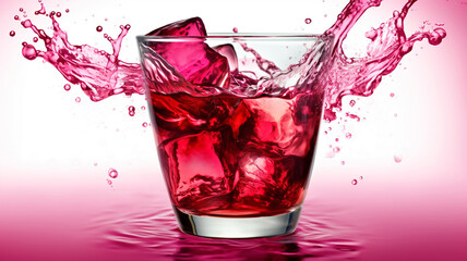 Hot tea with hibiscus in a glass cup, flower petals and splashes, the concept of longevity