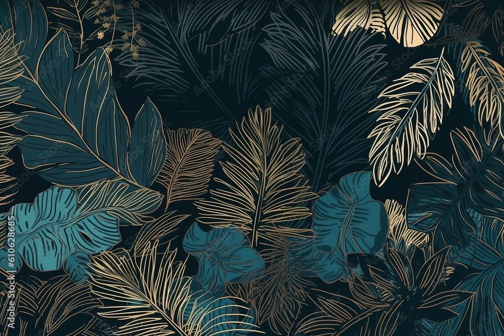 Poster a cluster of leaves that are attached to the wall generative ai