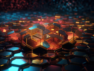 Obraz premium Abstract Futuristic scene with glowing neon lights and chaotic geometric shapes 