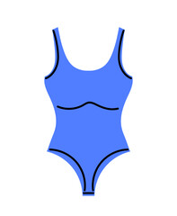 Blue swimsuit for summer concept. Holidays and vacation in tropical and exotic countries. Wear and apparel for sunbathing. Cartoon flat vector illustration isolated on white background