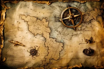 Fotobehang Old vintage nautical treasure map background Generative AI © LayerAce.com