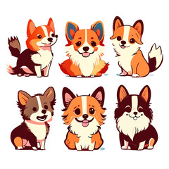 Cute funny cartoon dogs vector puppy pet characters different breads doggy illustration. Furry human friends home animals
