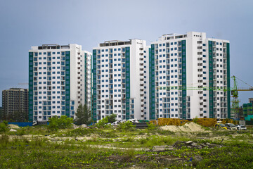 Contemporary residential buildings and buildings under construction on Hulhumale Island
