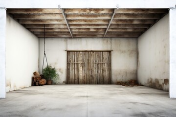 Fototapeta na wymiar Old rustic garage for car repair on white background Generative AI