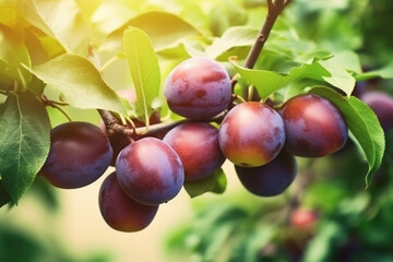 Organic plum tree, Organic fruit concept,