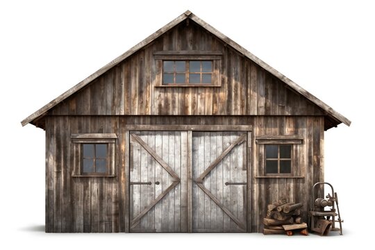 Old rustic garage for car repair on white background Generative AI
