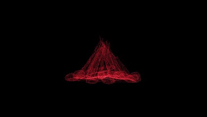 3D camping fire on black background. Object consisting of red flickering particles. Science tutorial concept. Abstract bg for logo, title, presentation. 3D animation