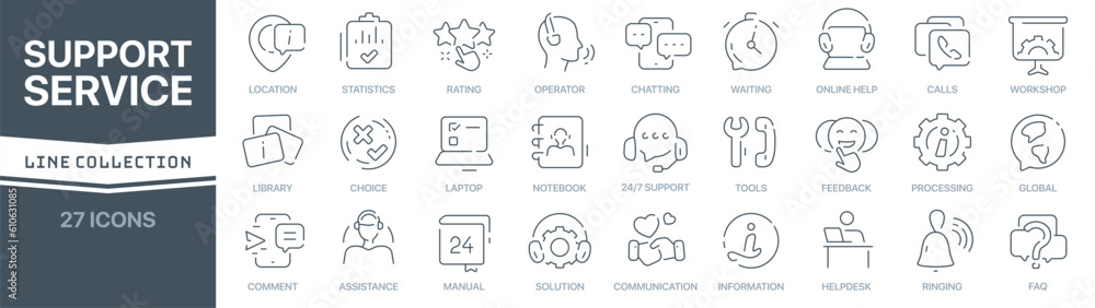 Leinwandbilder support service linear signed icon collection. signed thin line icons collection. set of support ser