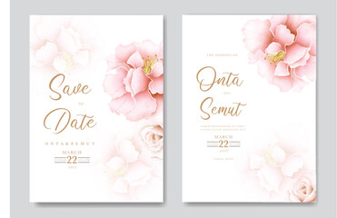 Hand draw floral roses wedding invitation card 