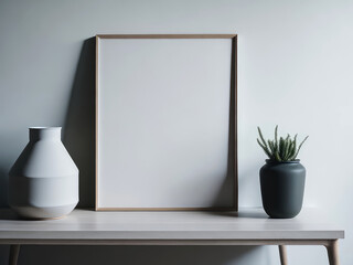 Portrait empty wooden frame mockup