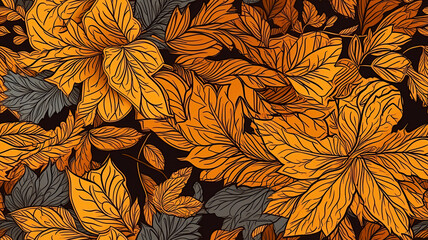 background with seamless texture of orange autumn leaves. Generative AI