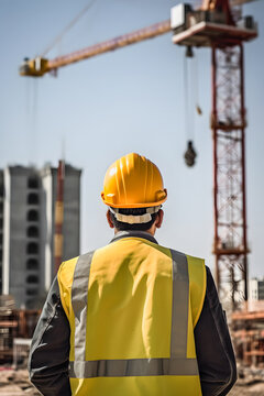 Progress Monitoring: Construction Engineer in Full PPE Examining Building Site