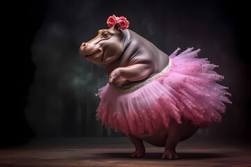 Hippopotamus as a ballerina. Generative AI