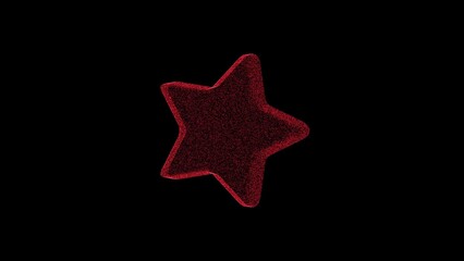 Obraz premium 3D star on black background. Object consisting of red flickering particles. Science concept. Abstract bg for title, presentation. Screensaver. 3D animation