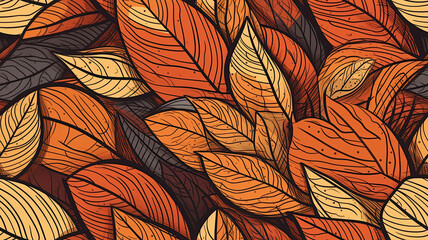 background with seamless texture pattern of orange autumn leaves. Generative AI