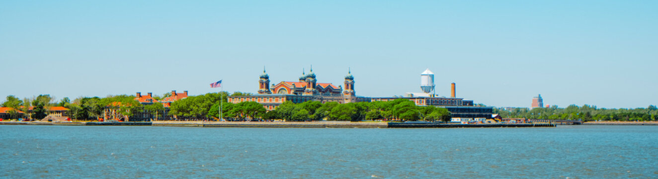 Ellis Island since the bay, web banner format