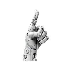 Robot hand pointing finger isolated on white background - Generative AI