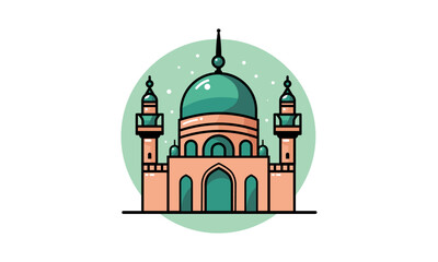 a stylized of a muslim mosque,a flat design of a masjid for Islamic organizations or communities,Beautiful Islam temple icon,crescent and cloud,Vector Illustration,Eid Mubarak greetings,Ramadan Kareem