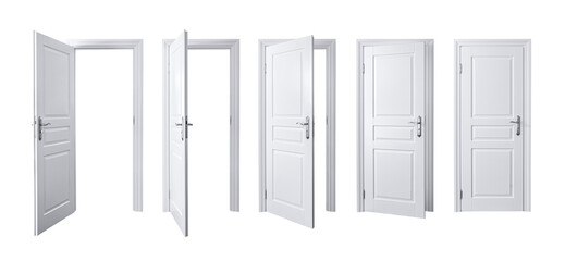 Set of different elegant white door isolated on white background - 610633235