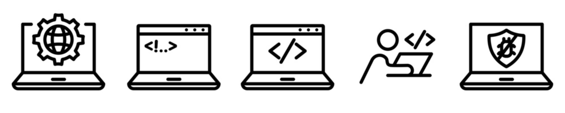 Conjunto De Iconos De Programación Informática. Cosificación. Diseño Y Desarrollo De Software. Ilustración Vectorial