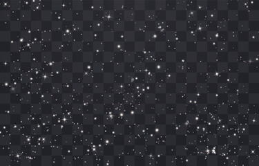 Shining night starry sky png, dark space background with stars. Stardust in deep universe, galaxy. Vector Illustration isolated on transparent background.