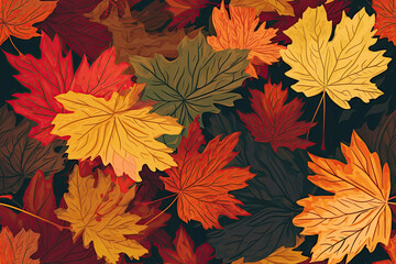 texture with seamless pattern of autumn maple leaves. Generative AI