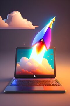 Digital Space Exploration: Rocket Launch on Laptop Screen