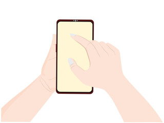 Mobile phone in hand on white background.