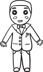 Doodle groom vector outline illustration. Hand drawn vector doodle illustration of fiance in tuxedo suit. Design for a wedding cards, invitations, backgrounds, etc.