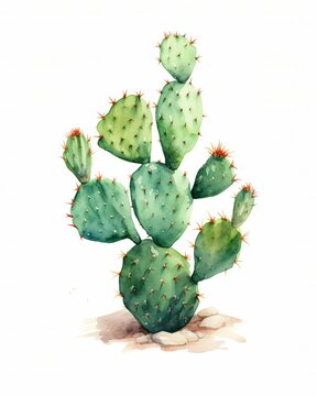 A watercolor style painting of a cactus plant simplistic, Generative AI.