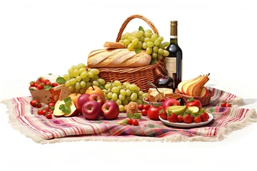 Foto op Plexiglas picnic basket with groceries isolated on white background. Generated by AI. © Fotograf