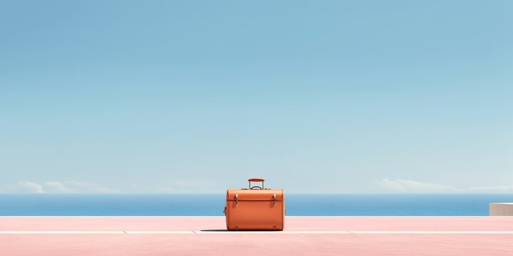 Minimalistic portrayal of a suitcase: stripped-down design, muted tones. Symbolizes travel and possibilities, evoking a sense of simplicity and refined aesthetics. Generative AI