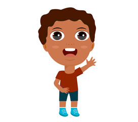 little girl boy rejoice hello welcome goodbye raise hands greet education kindergarten primary school concept