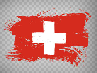 Flag Switzerland, brush stroke background.  Flag of Switzerland on transparent background for your web site design, app, UI.  Stock vector. EPS10.