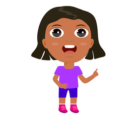 smart little kid girlboy  showing with index finger answers primary school kindergarten education concept