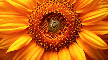 Vibrant and energetic sunflower macro. Big yellow petals with an orange center. Created with Generative AI