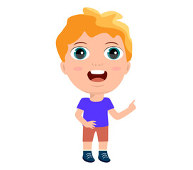 smart little kid girlboy  showing with index finger answers primary school kindergarten education concept