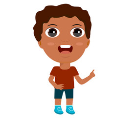 smart little kid girlboy  showing with index finger answers primary school kindergarten education concept
