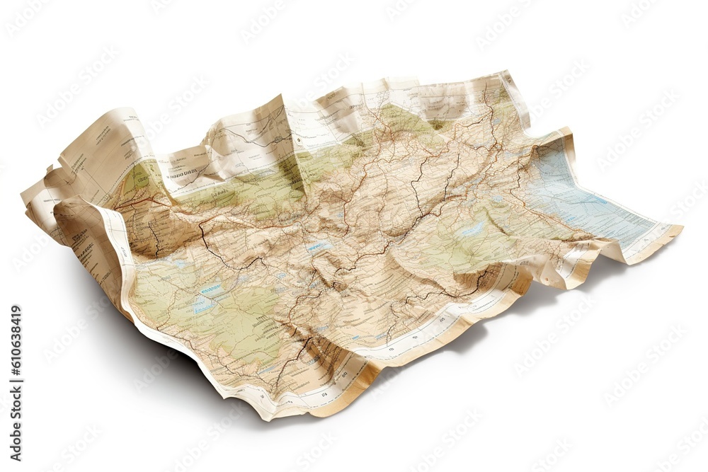 Poster paper map isolated on white background. Generated by AI.