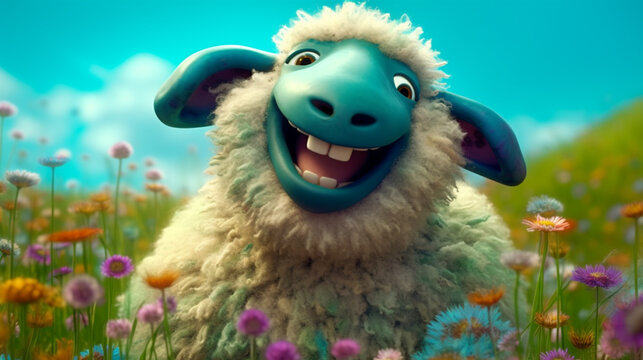 Funny sheep on the meadow (Generative AI)