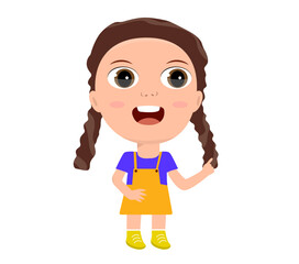 smart little kid girlboy  showing with index finger answers primary school kindergarten education concept