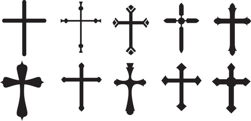 Set of cross silhouettes.