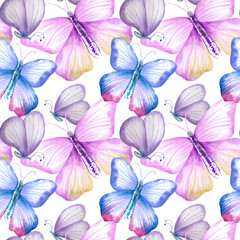Obraz na płótnie Canvas seamless pattern of delicate watercolor butterflies. Cute watercolor butterflies
