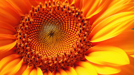 Vibrant and energetic sunflower macro. Big yellow petals with an orange center. Created with Generative AI