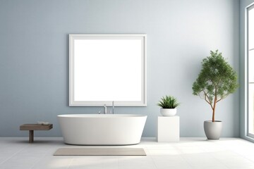 Obraz na płótnie Canvas Interior of relaxing spa room with empty black frame Generative AI