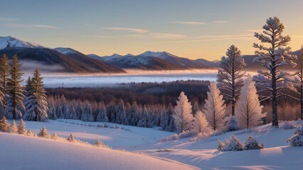 Fototapeta premium Mist winter panorama
