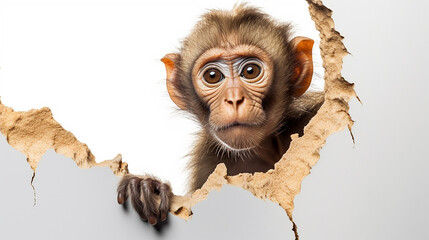 mico macaco curioso em fundo branco  - obrazy, fototapety, plakaty
